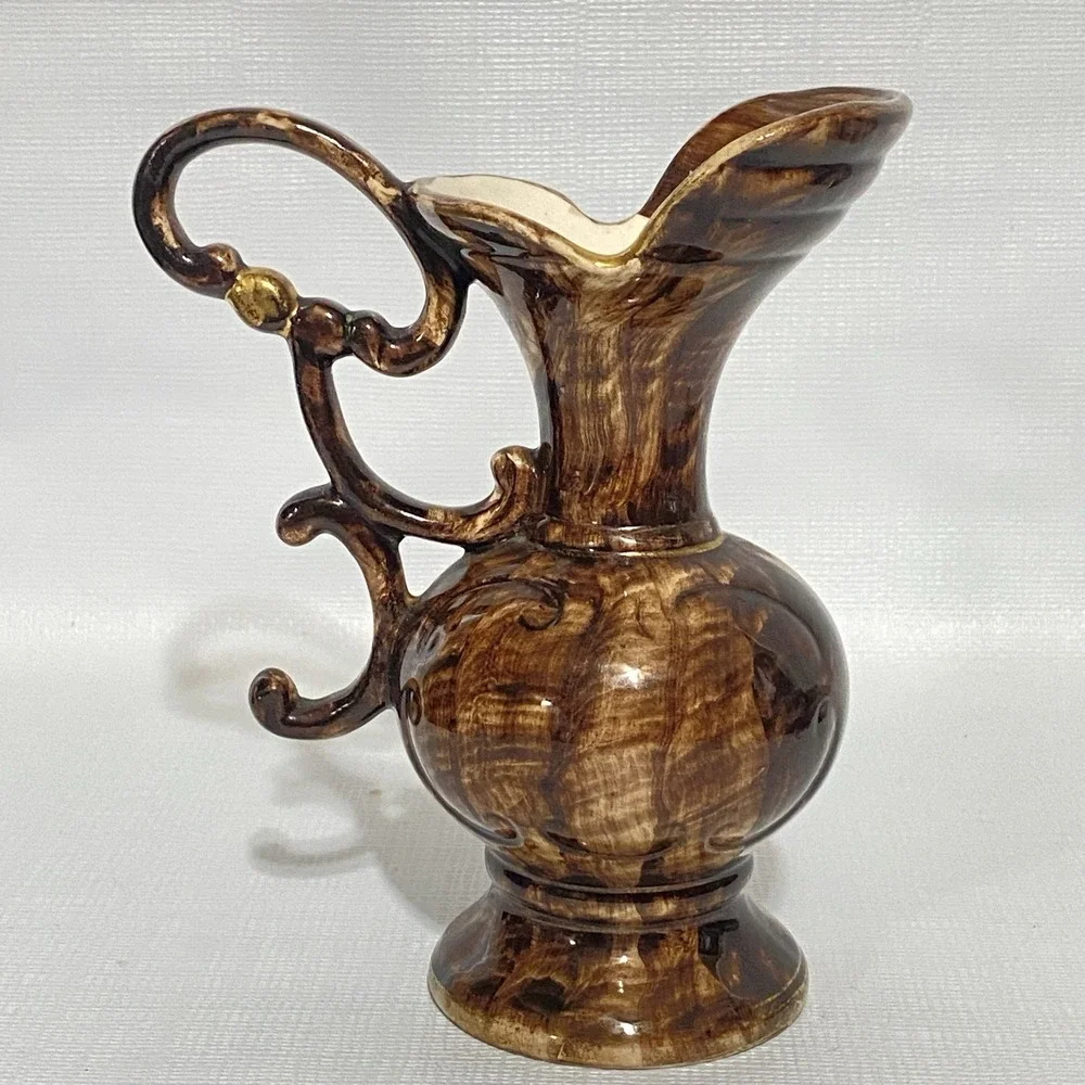 Vintage H. Bequet Quaregnon Belgium Stag Ceramic Pitcher with Gold Trim 7 x 5.5